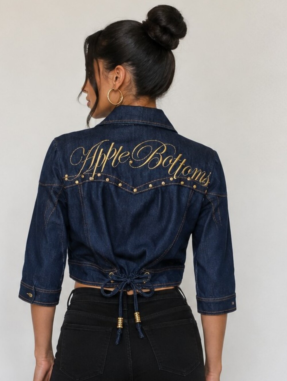 APPLE BOTTOMS Vintage Y2K Hip Hop Streetwear Cropped Denim Jacket Women Sz XL/1X